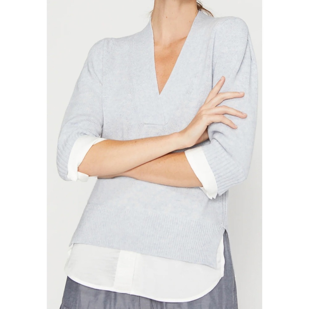 Brochu Walker Lucie Looker Blue Cotton Cashmere Layered V Neck Sweater Medium